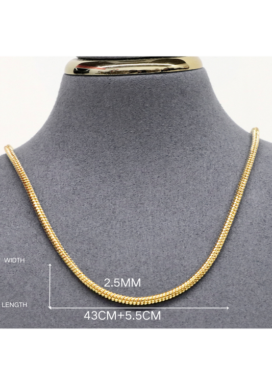 Cadena chapada en oro de 18 quilates de 2,5 mm x 43 mm de largo para hombre y mujer.